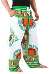 White and Green African Dashiki Pants