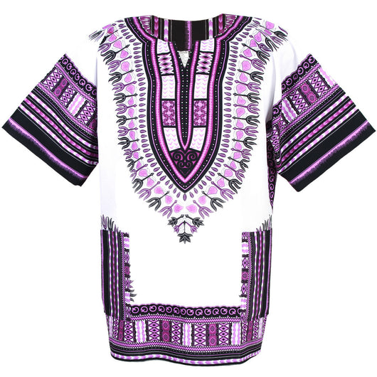 White and Purple African Dashiki Shirt