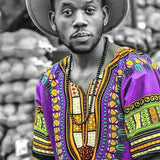 Purple Black Mens African Dashiki Shirt