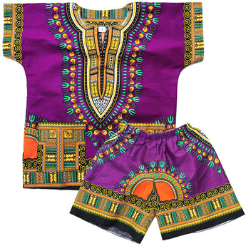 Purple Toddler Kids African Dashiki Set1