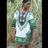 White and Green Ghana Ladies African Dashiki Shirt
