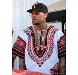 White and Red Plus Size African Dashiki Shirt