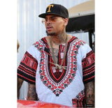 White and Red Plus Size African Dashiki Shirt