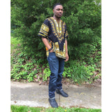 Black and Yellow Mens African Dashiki Shirt Tops