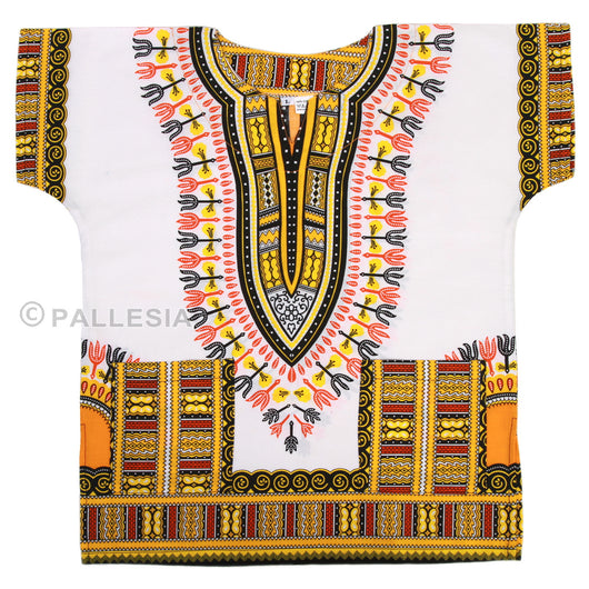 White and Yellow Toddler Kids African Dashiki Shirt