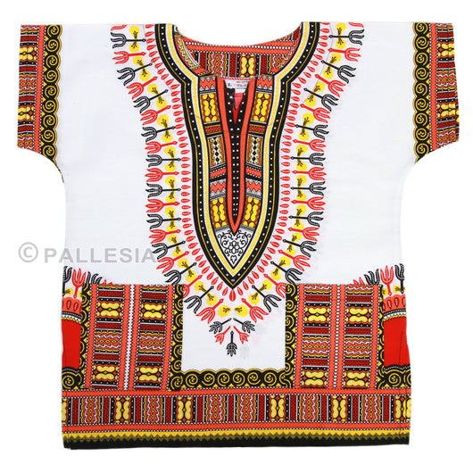 White and Red Toddler Kids African Dashiki Shirt