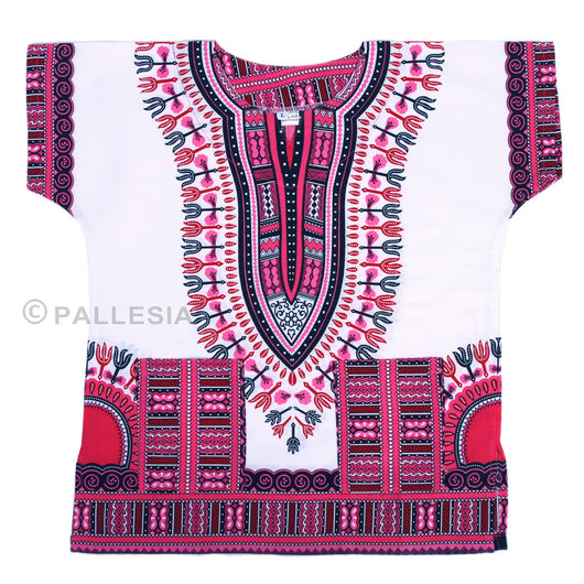 White and Pink Toddler Kids African Dashiki Shirt