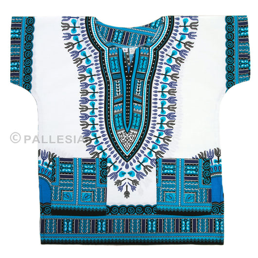 White and Light Blue Toddler Kids African Dashiki Shirt