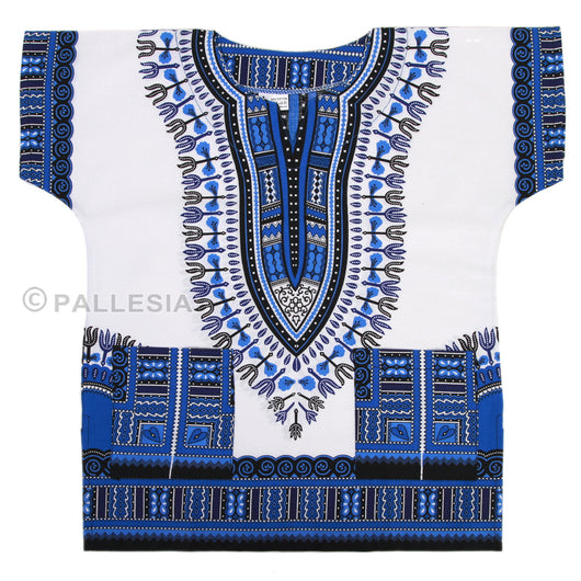 White and Blue Toddler Kids African Dashiki Shirt