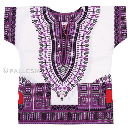 White and Purple Toddler Kids African Dashiki Shirt