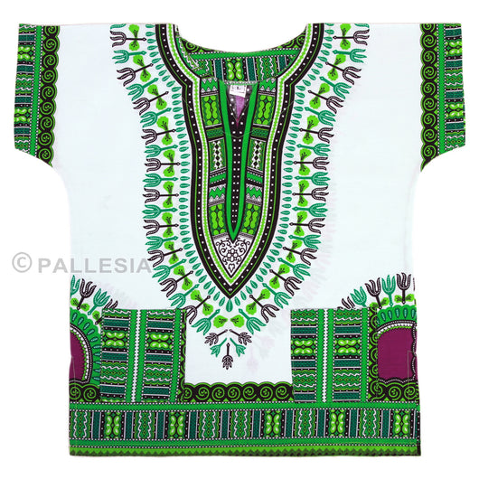 White and Green Toddler Kids African Dashiki Shirt