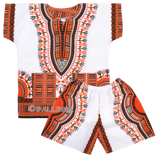 White and Orange Toddler Kids African Dashiki Set2