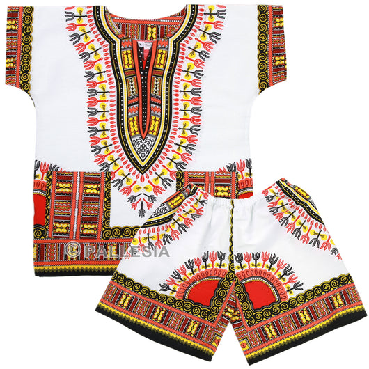 White and Red Toddler Kids African Dashiki Set1