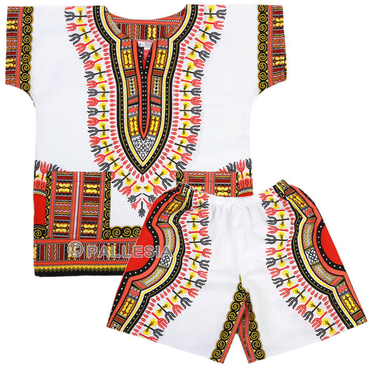 White and Red Toddler Kids African Dashiki Set2