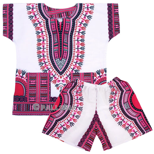 White and Pink Toddler Kids African Dashiki Set2