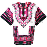 White and Pink Plus Size African Dashiki Shirt