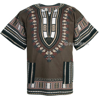 Khaki Plus Size African Dashiki Shirt