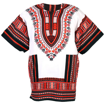 White and Red Plus Size African Dashiki Shirt
