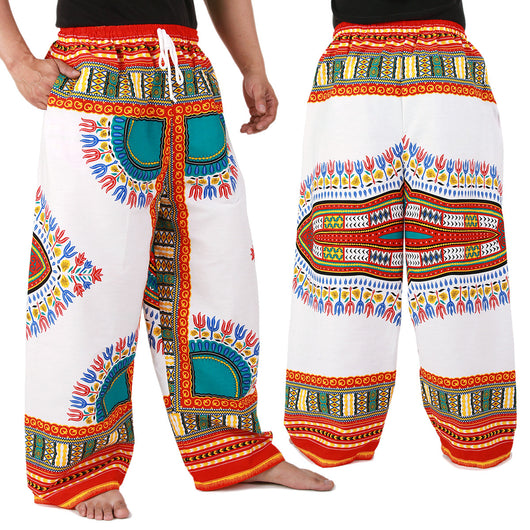 White and Red African Dashiki Pants