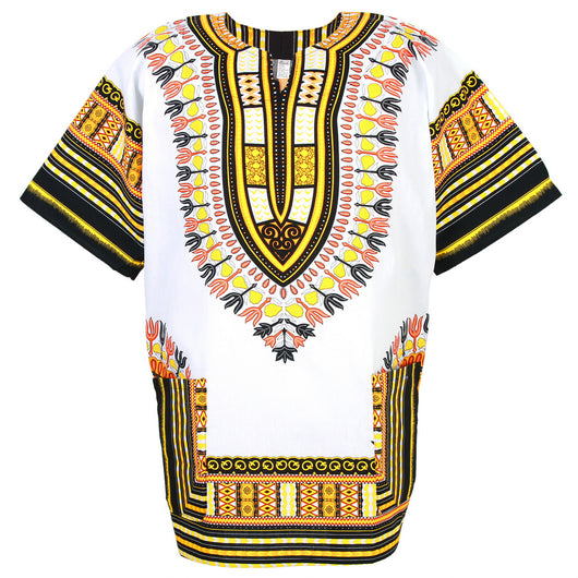 White and Yellow African Dashiki Shirt