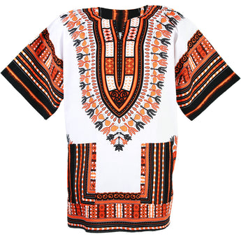White and Orange African Dashiki Shirt