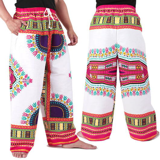 White and Pink African Dashiki Pants