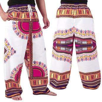 White and Purple African Dashiki Pants