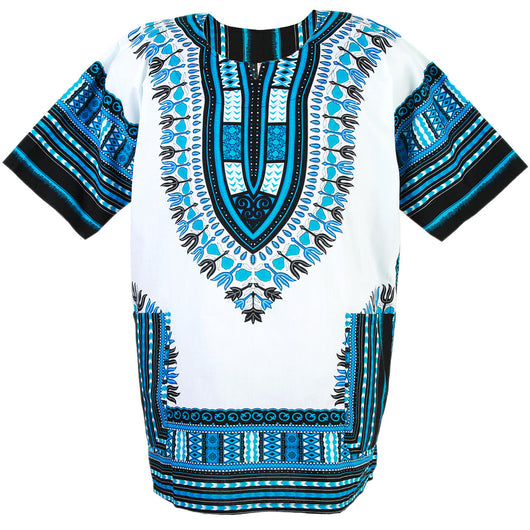 White and Light Blue African Dashiki Shirt