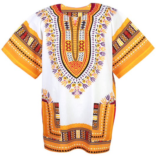 White and Yellow Colorful African Dashiki Shirt