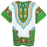 White and Green Colorful African Dashiki T Shirt Blouse Tops