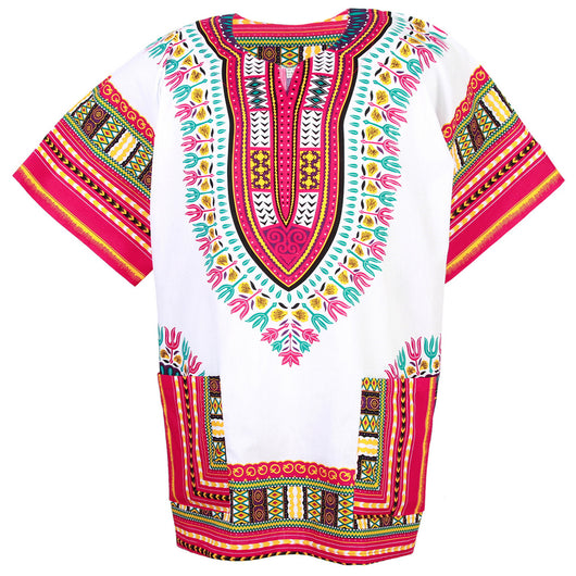 White and Pink Colorful African Dashiki Shirt
