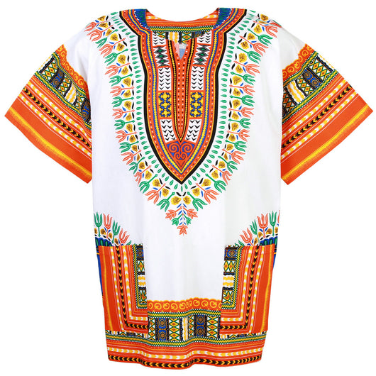 White and Orange Colorful African Dashiki Shirt