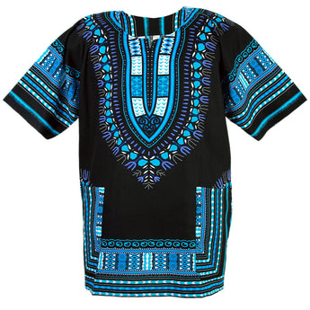 Black and Light Blue African Dashiki Shirt