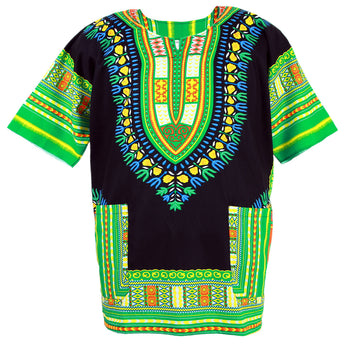 Black and Lime Colorful African Dashiki Shirt