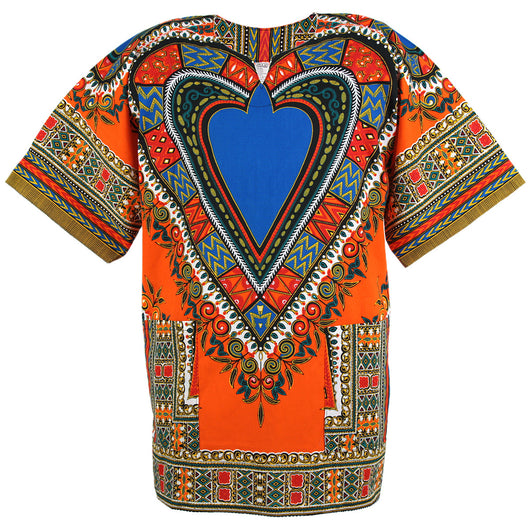 Orange and Blue Heart African Dashiki Shirt