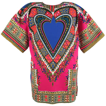 Pink and Blue Heart African Dashiki Shirt
