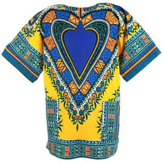 Yellow and Blue Heart African Dashiki Shirt