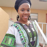 White and Green African Dashiki Shirt For Womens