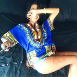 Blue African Lady Dashiki Shirt Tops