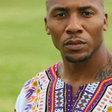 White and Purple Colorful African Dashiki Shirt for Mens