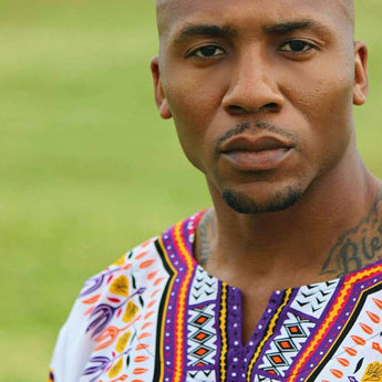 White and Purple Colorful African Dashiki Shirt for Mens