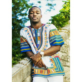 White and Blue Colorful African Dashiki Shirt