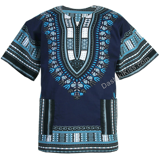 navy blue dashiki dress Mariner Blue Cotton Dashiki Sundress with Pockets by TLB