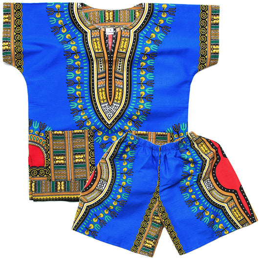 Blue Toddler Kids African Dashiki Set2