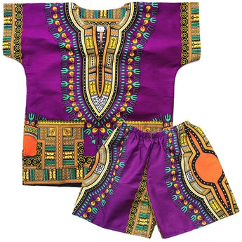Purple Toddler Kids African Dashiki Set2