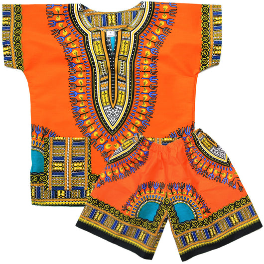Orange Toddler Kids African Dashiki Set1