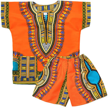 Orange Toddler Kids African Dashiki Set2