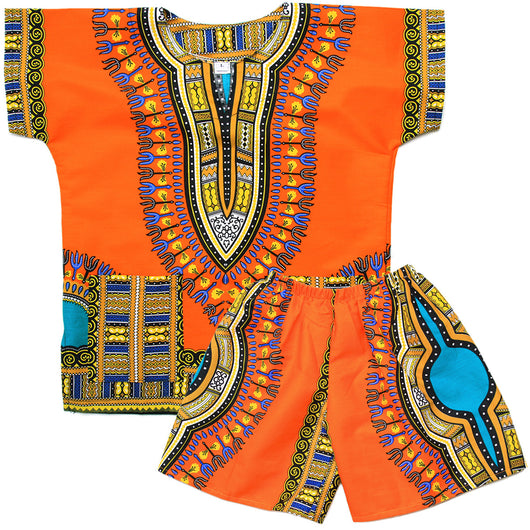 Orange Toddler Kids African Dashiki Set2