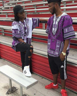 White and Purple African Dashiki T Shirt Tops Blouse