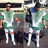 White and Green African Dashiki Shirt Fashion Style